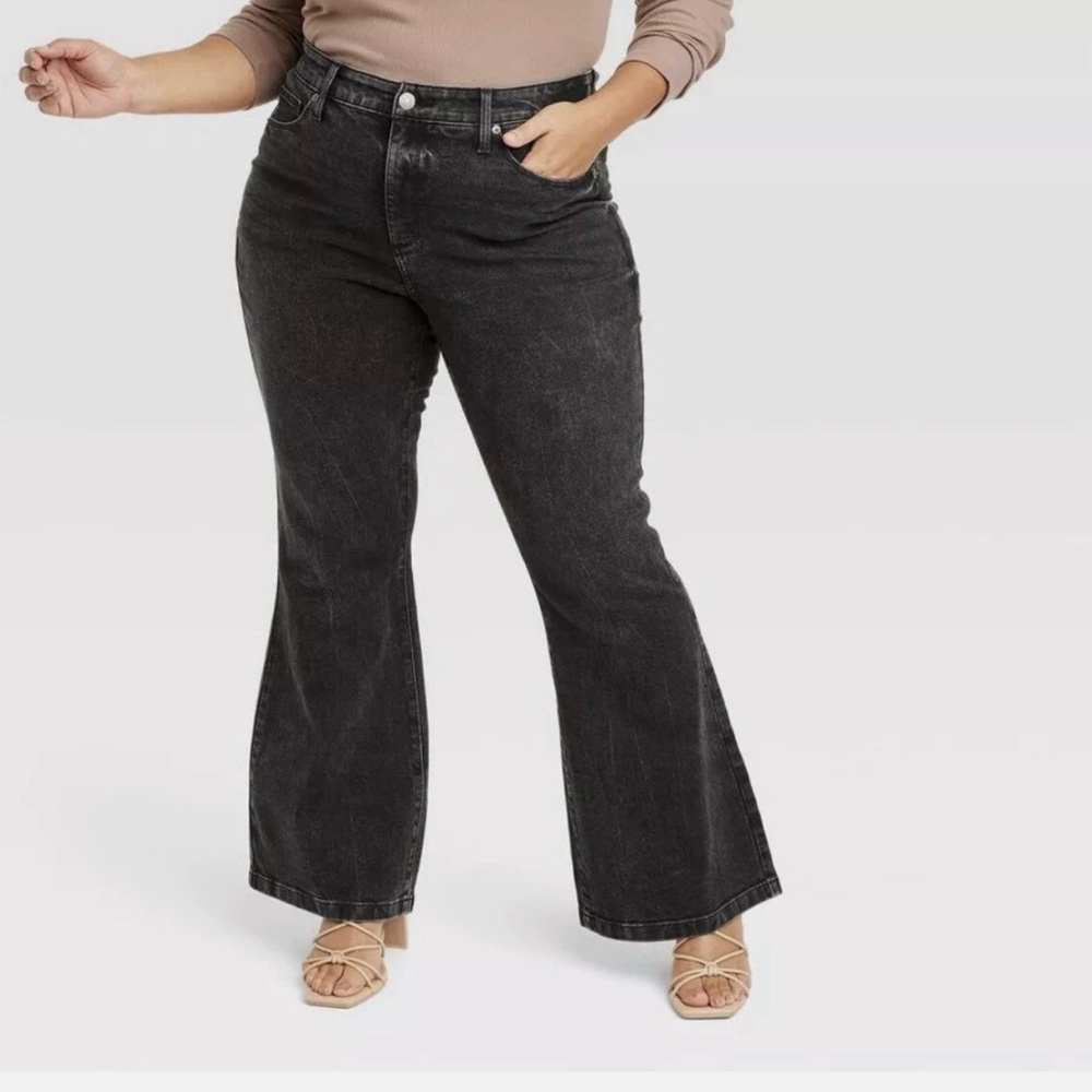 Ava & Viv Washed Black High-Rise Flare Jeans